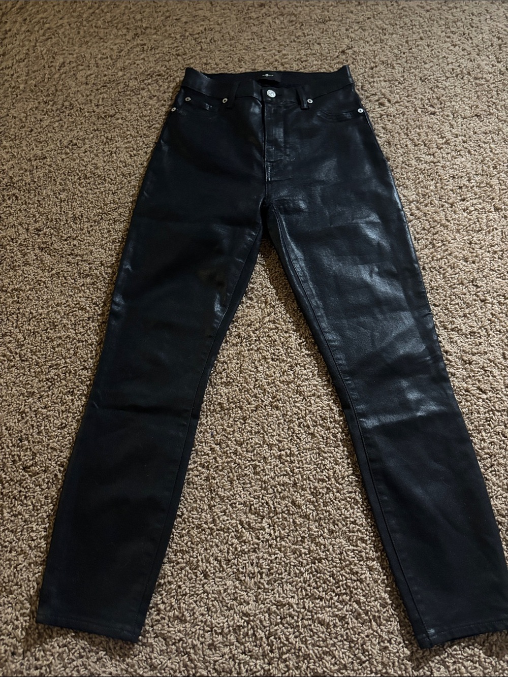 7 For All Mankind Black Faux Leather Skinny Jeans